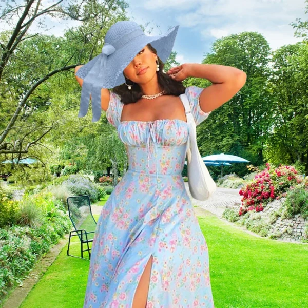 New Small Fresh Floral Slim Fit Slit European and American Light Dress Wear