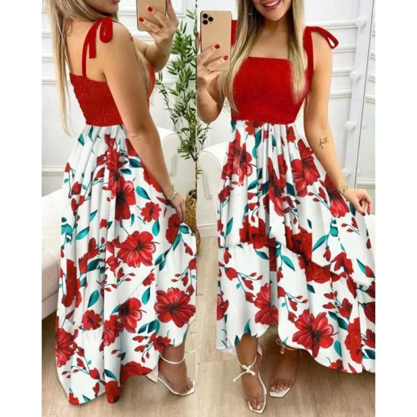 Summer Sexy Spaghetti Strap Floral Print Maxi Holiday Beach Long Dress - Image 6