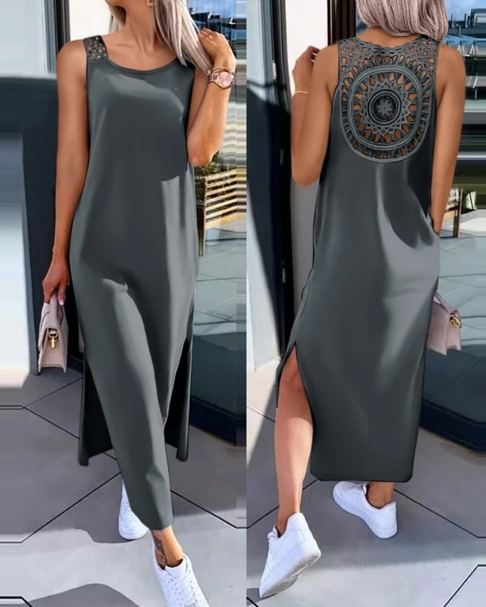 Summer Daily Straight Mid-Calf Casual Plain Round Neck Sleeveless Dress