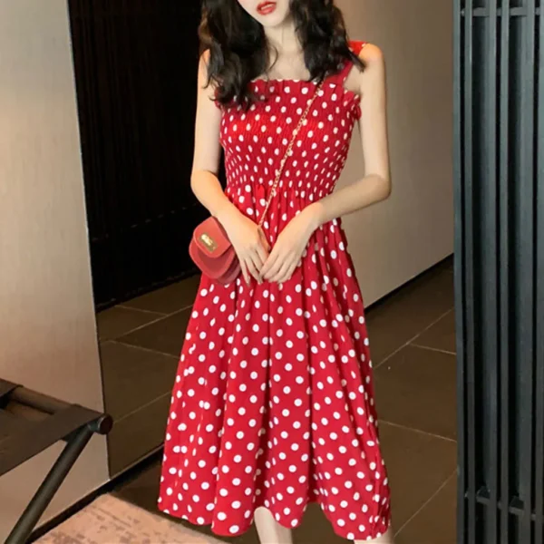 Summer Casual Loose None Sleeve Polka Dot Shoulder Sexy Dress - Image 7