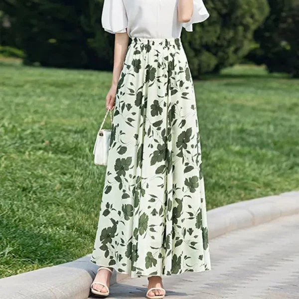 New Elegant A-Line Full Length Chic Chiffon Floral Print Skirt - Image 8