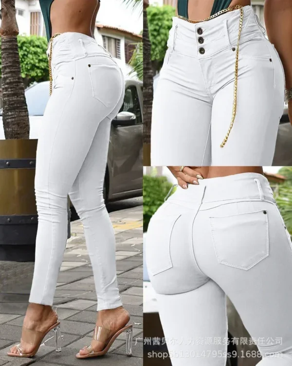 Sexy High Waist Slim Fit Fly Streetwear Solid Pencil Pants Pockets - Image 4