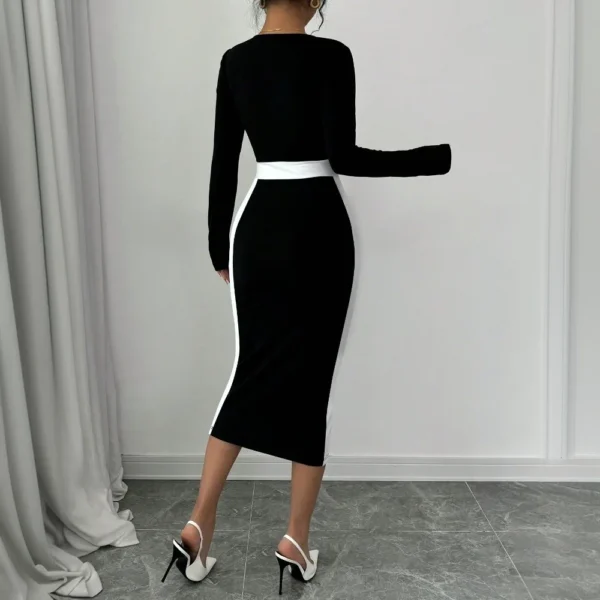 New High Waist Square Neck Dress Maxi Korean Long Knitted Dresses - Image 3