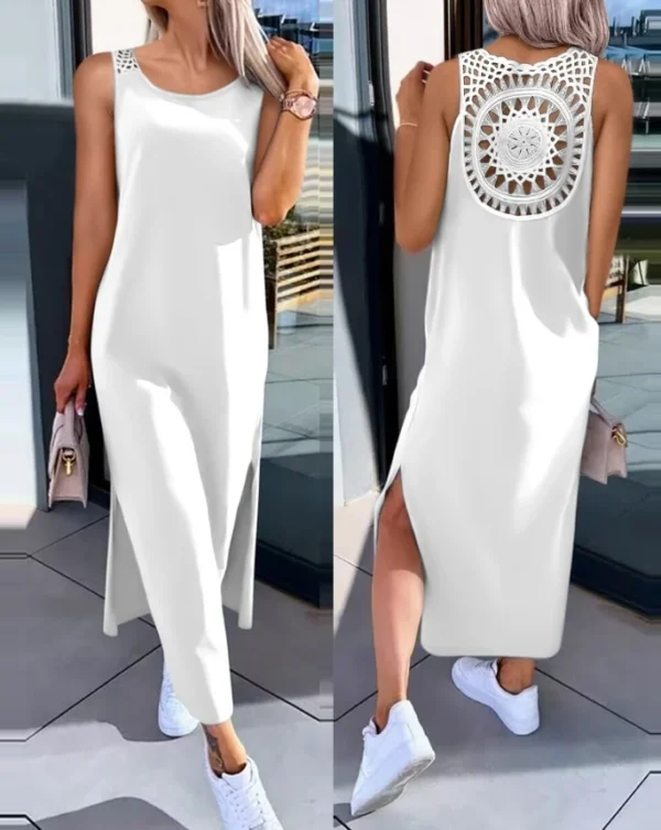 Summer Daily Straight Mid-Calf Casual Plain Round Neck Sleeveless Dress - Image 9