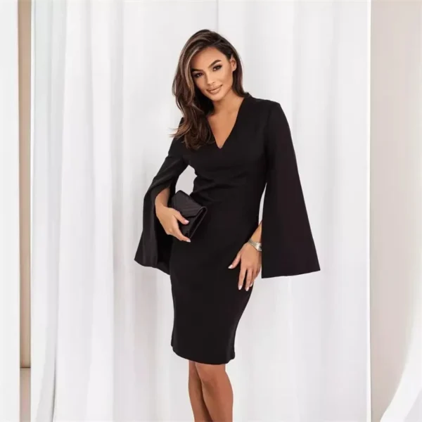 New Sexy V-Neck  Elegant Fashion Office Slim Mini Ladies Long Sleeve Dress