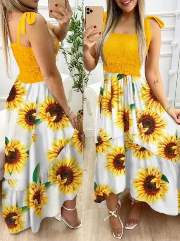 Summer Sexy Spaghetti Strap Floral Print Maxi Holiday Beach Long Dress - Image 3