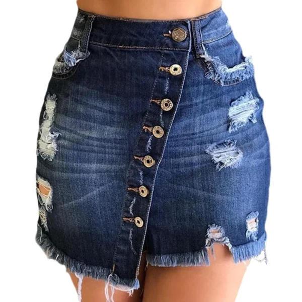 New Sexy Summer Ripped Denim Button Denim Short Mini Jeans Skirt