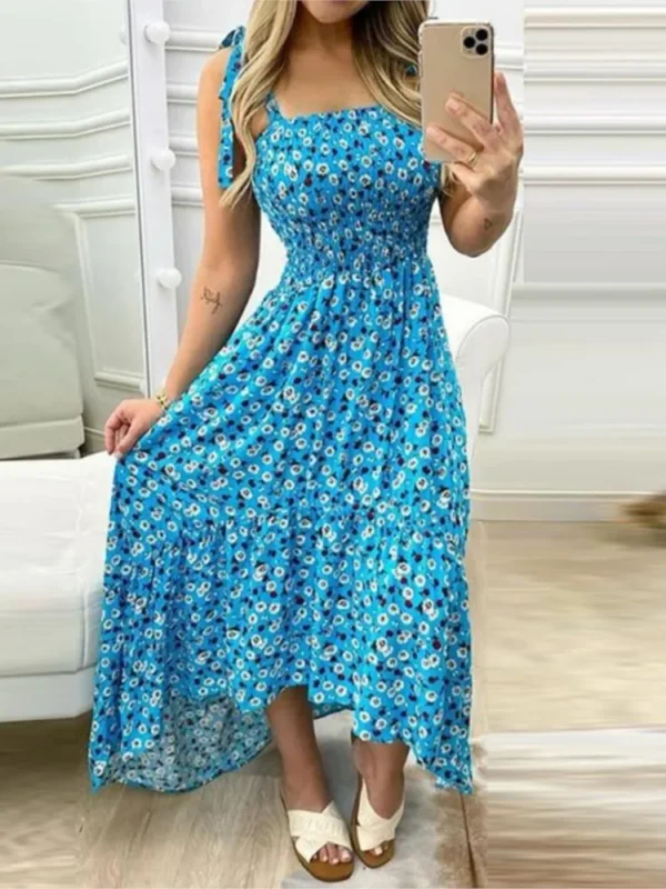Summer Sexy Spaghetti Strap Floral Print Maxi Holiday Beach Long Dress - Image 4