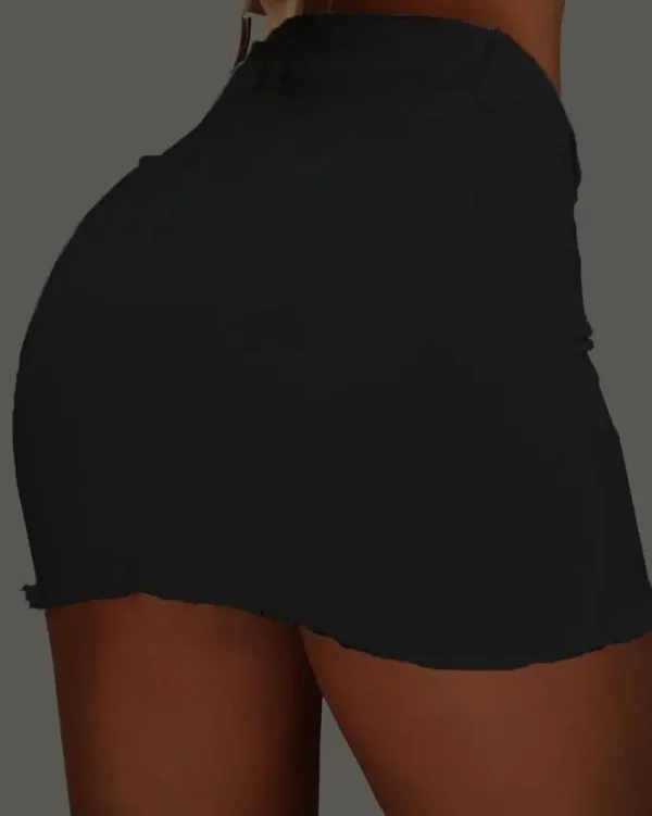 Sexy Summer Plain Button Fly Raw Hem Mini Skinny Denim Skirt - Image 5