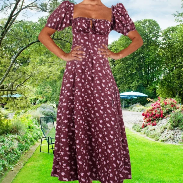 New Small Fresh Floral Slim Fit Slit European and American Light Dress Wear - Image 12