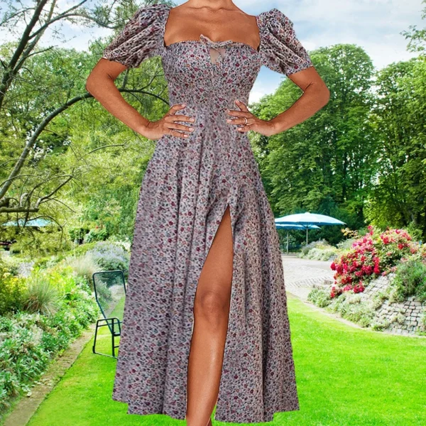 New Small Fresh Floral Slim Fit Slit European and American Light Dress Wear - Image 11