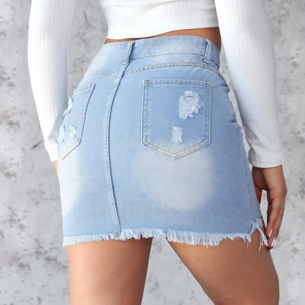 New Classic Summer Short Sexy Raw Edge Mini A-line Denim Jeans Skirt - Image 3