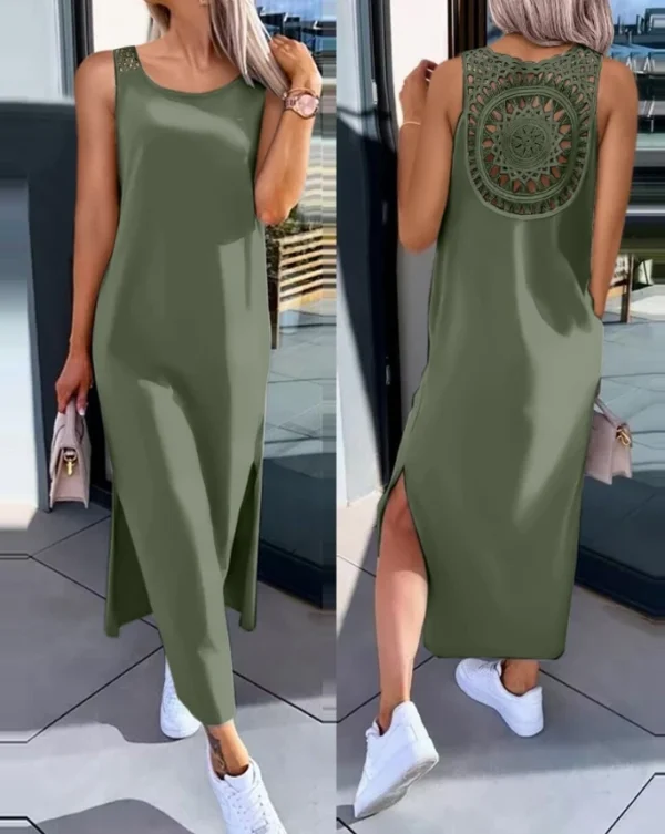 Summer Daily Straight Mid-Calf Casual Plain Round Neck Sleeveless Dress - Image 11