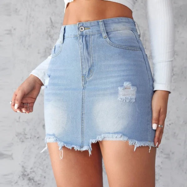New Classic Summer Short Sexy Raw Edge Mini A-line Denim Jeans Skirt - Image 5
