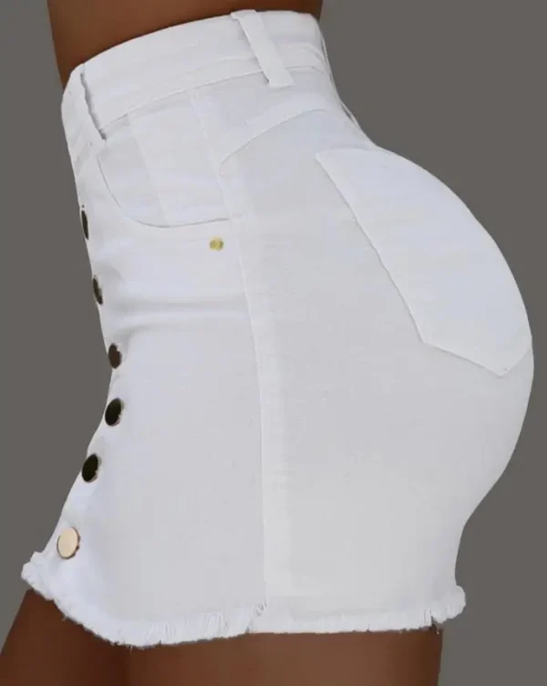 Sexy Summer Plain Button Fly Raw Hem Mini Skinny Denim Skirt - Image 3
