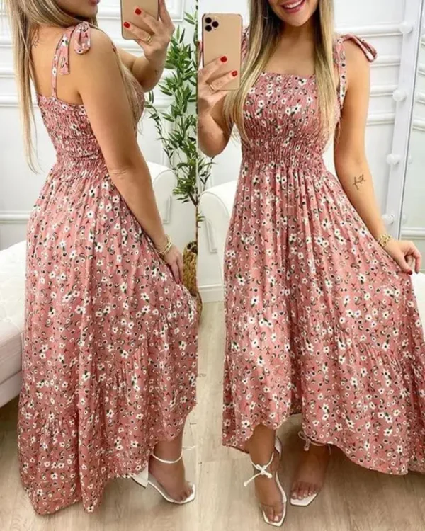 Summer Sexy Spaghetti Strap Floral Print Maxi Holiday Beach Long Dress - Image 14