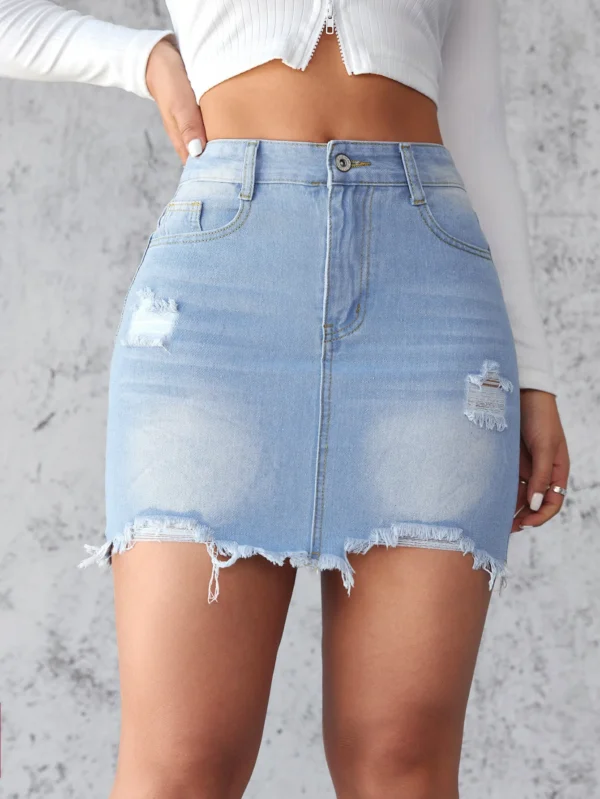 New Classic Summer Short Sexy Raw Edge Mini A-line Denim Jeans Skirt - Image 9