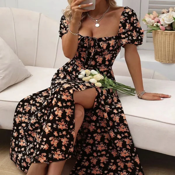 New Small Fresh Floral Slim Fit Slit European and American Light Dress Wear - Image 16