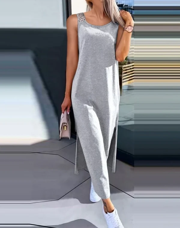 Summer Daily Straight Mid-Calf Casual Plain Round Neck Sleeveless Dress - Image 6