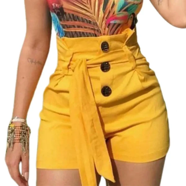Vintage Solid Casual High Waist Pleated Tight Shorts for Women