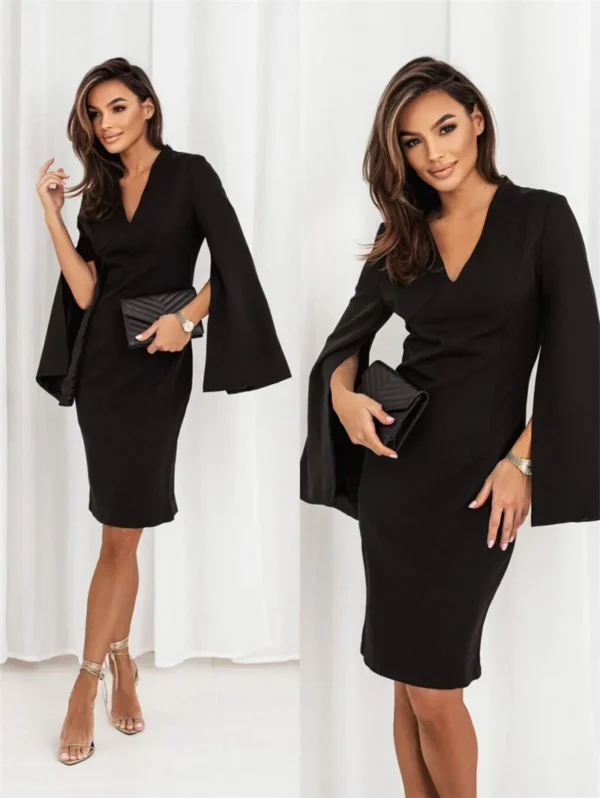 New Sexy V-Neck  Elegant Fashion Office Slim Mini Ladies Long Sleeve Dress - Image 15