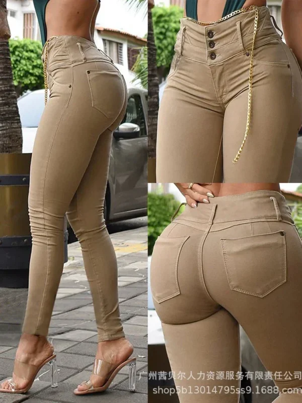 Sexy High Waist Slim Fit Fly Streetwear Solid Pencil Pants Pockets - Image 6