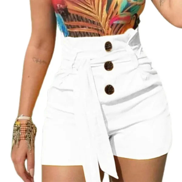 Vintage Solid Casual High Waist Pleated Tight Shorts for Women - Image 2