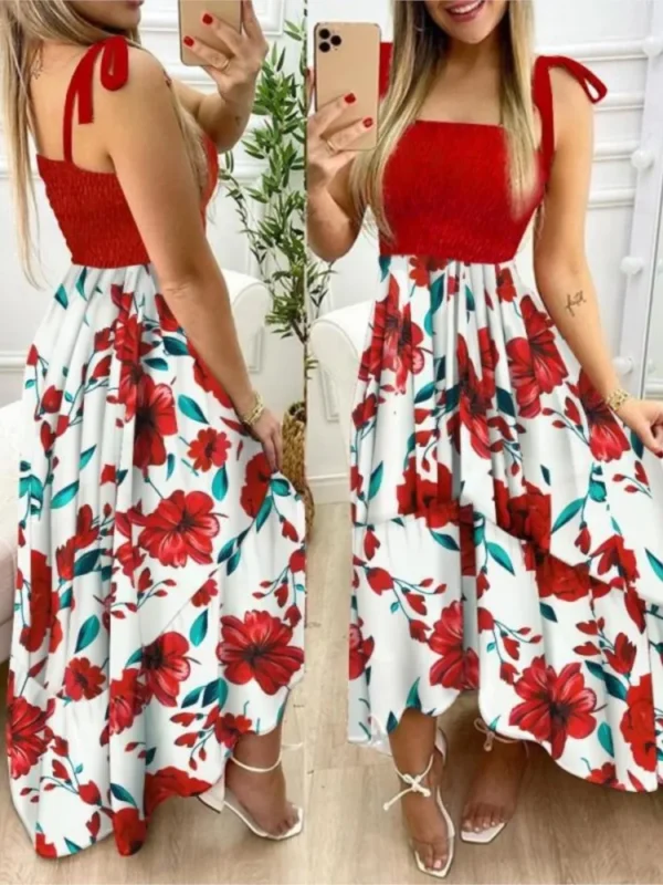 Summer Sexy Spaghetti Strap Floral Print Maxi Holiday Beach Long Dress - Image 2