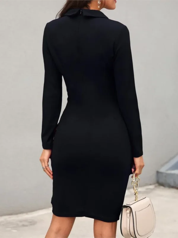 Sexy Solid Button Color Slim Office Lady Long Sleeve Dress - Image 6