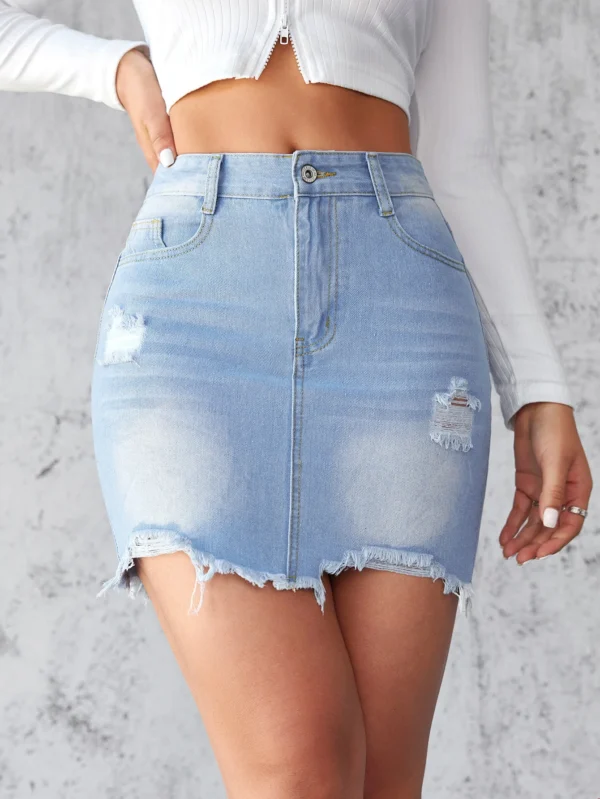 New Classic Summer Short Sexy Raw Edge Mini A-line Denim Jeans Skirt - Image 6