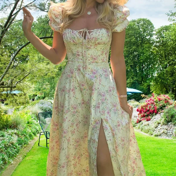 New Small Fresh Floral Slim Fit Slit European and American Light Dress Wear - Image 20