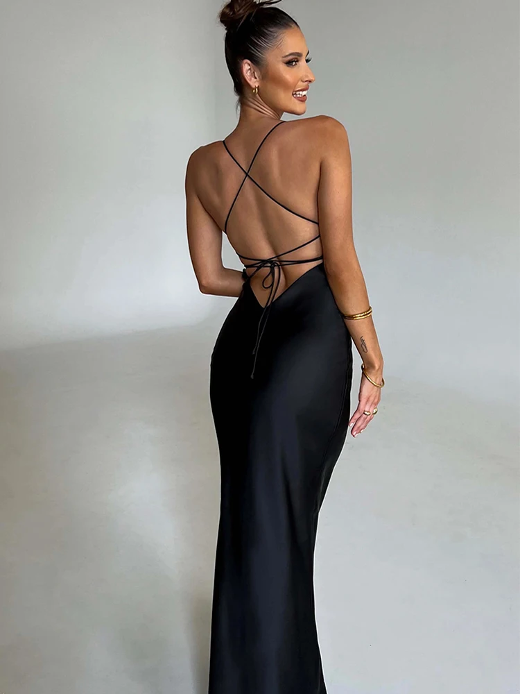 Articat Satin Backless Lace Up Mermaid Slip Dress Women Sweetheart Neck Sexy Slim Bodycon Dresses Elegant Silk Gown Partywear - Image 6