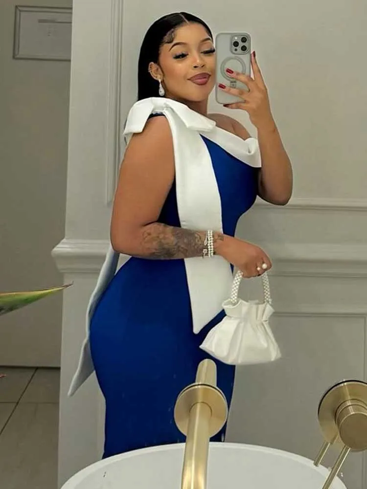 Women's Summer Beautiful Sexy Dresses Mid-length Elegant Lady Dress Highi Waist Knitted One-piece Dress - Image 2