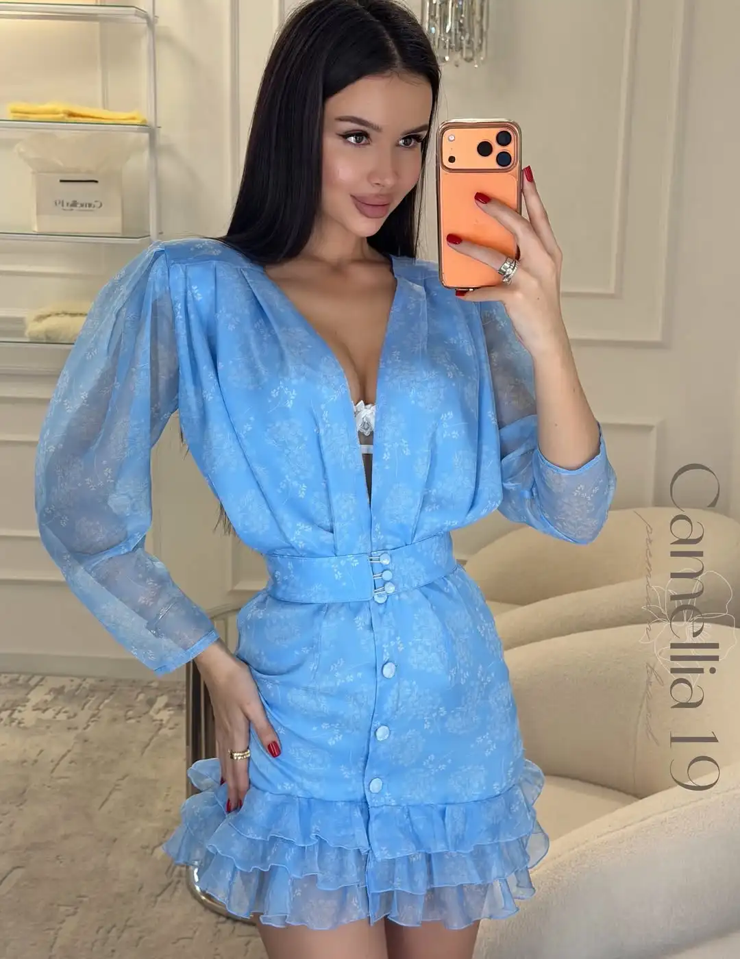 White Red Floral Ruched Puff Sleeve Mini Dress V-neck Ruffle Hem 3d Flower Dresses Summer Lady Party Sweet Date Vestido New 2026 - Image 8
