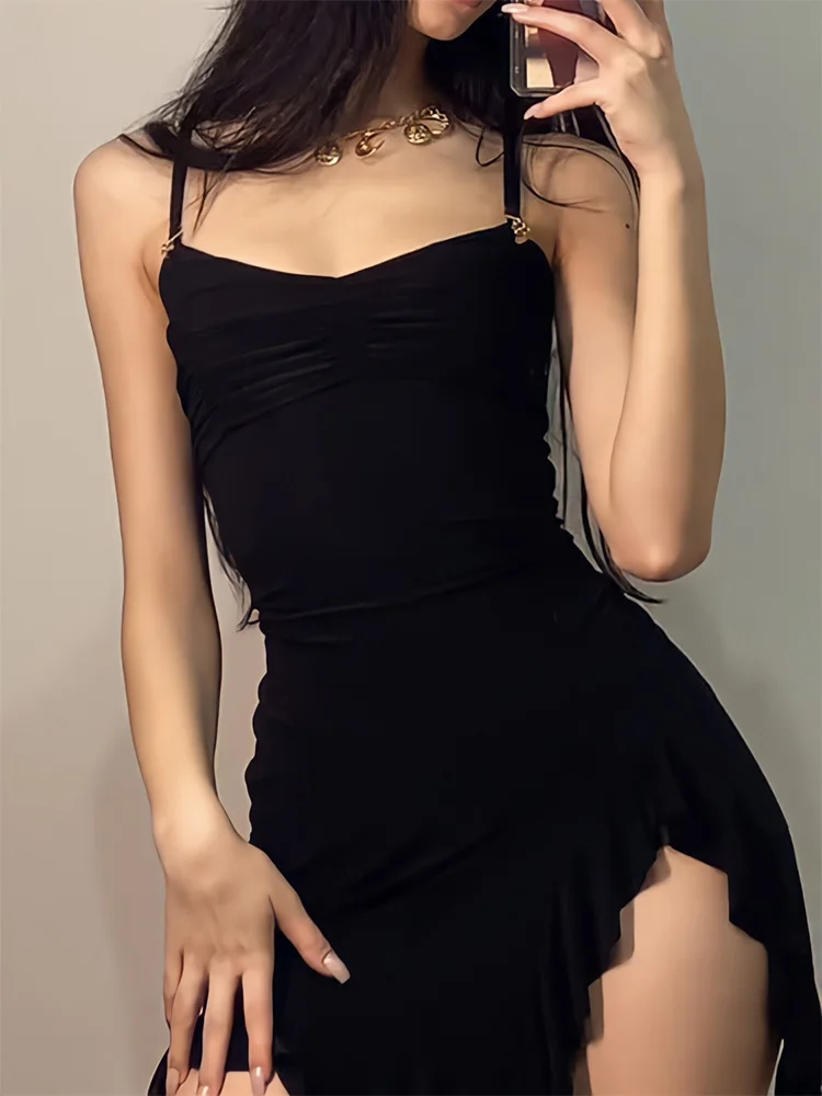 Summer Sexy Women's Sleeveless Mini Dress Backless Strap Black Bodycon Split A-Line Elegant Streetwear Party Wear - Image 3