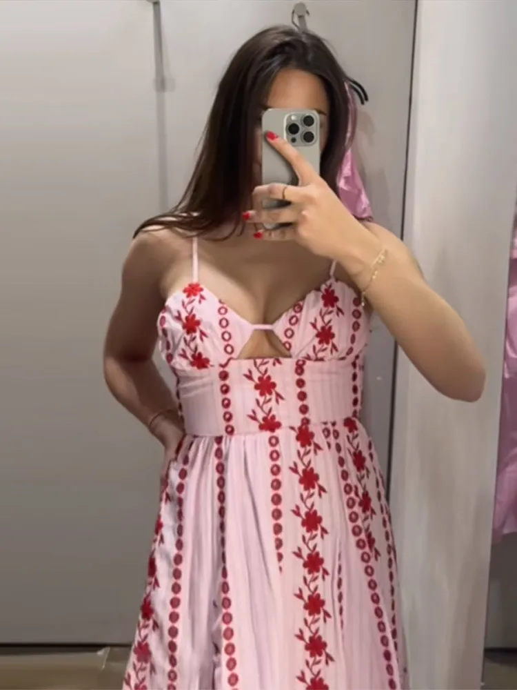 Sleeveless Women's Floral Print Maxi Dress Spaghetti Strap Sweetheart Neck Flowy Boho Vacation Dresses Summer New Cute Wear - Image 5