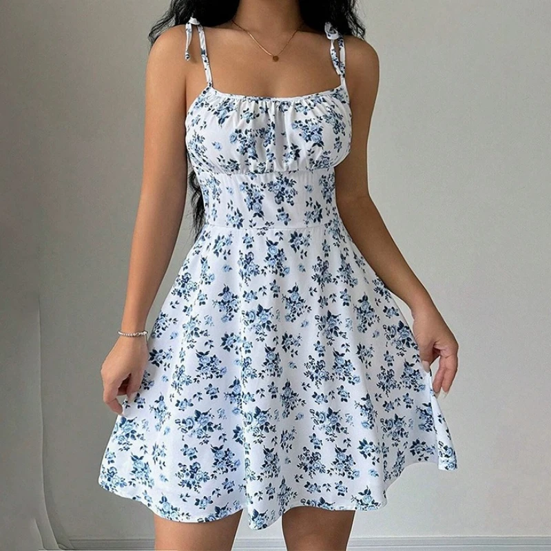 Women's Summer Floral Spaghetti Strap Beach Short Dress, Women's Dresses, Women's Clothing, Women's Clothes, Sundress, New in Dress - Image 2