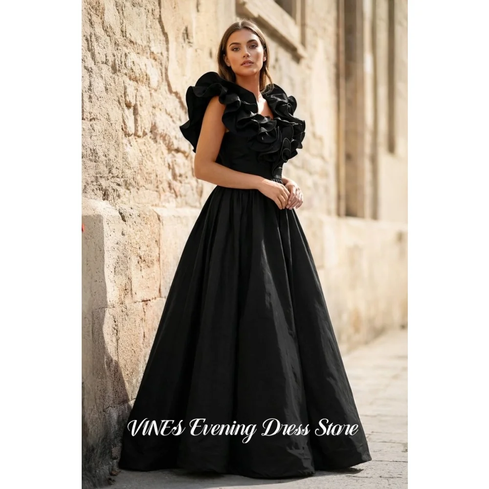 Fuchsia Prom Dress Voluminous Satin Evening Dress With Ruffle Neck A-Line Floor-Length Formal Party Gown - Image 5