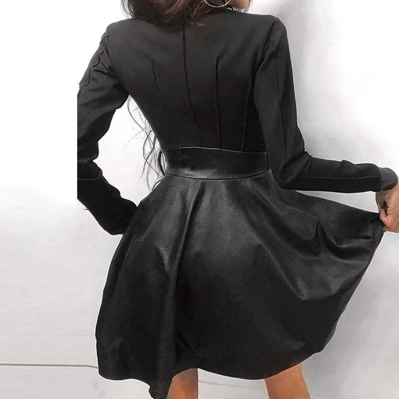 Sexy Sheath Mini Dress For Women Zipper Pockets Lace Long Sleeve Patchwork Party Dresses Elegant Stand Neck Button Slim Vestidos - Image 4