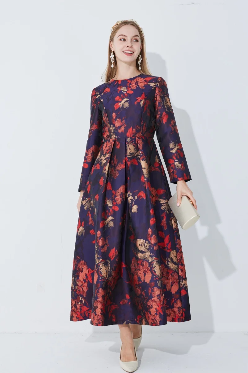 2025 Light Luxury High-End Plus Size Dress - Jacquard Round Neck Long Sleeve Tummy-Control Elegant Evening Gown - Image 6