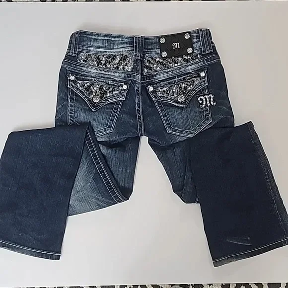 Bootcut Jeans, Women's Clothing, Harajuku Blue Bling Button Flap Pockets Jeans, Gothic High Waist Slim Fit Denim Pants Trousers - Image 5