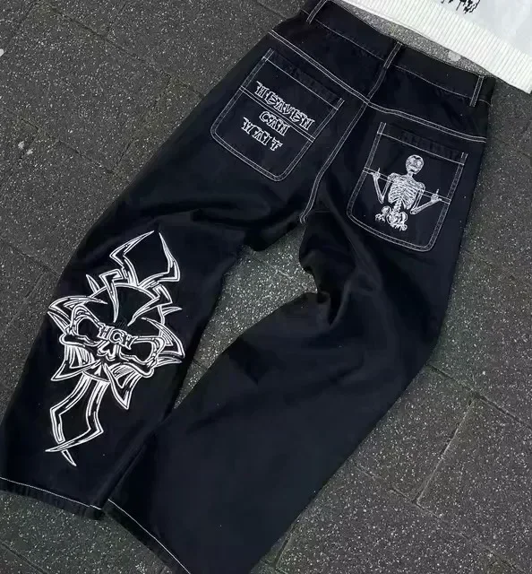 American Pocket Embroidered Sequin Jeans Harajuku Retro Blue Loose Jeans New Fashionable High Waisted Slim Fit Flared Pants - Image 10