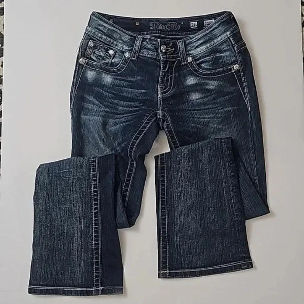 Bootcut Jeans, Women's Clothing, Harajuku Blue Bling Button Flap Pockets Jeans, Gothic High Waist Slim Fit Denim Pants Trousers - Image 9