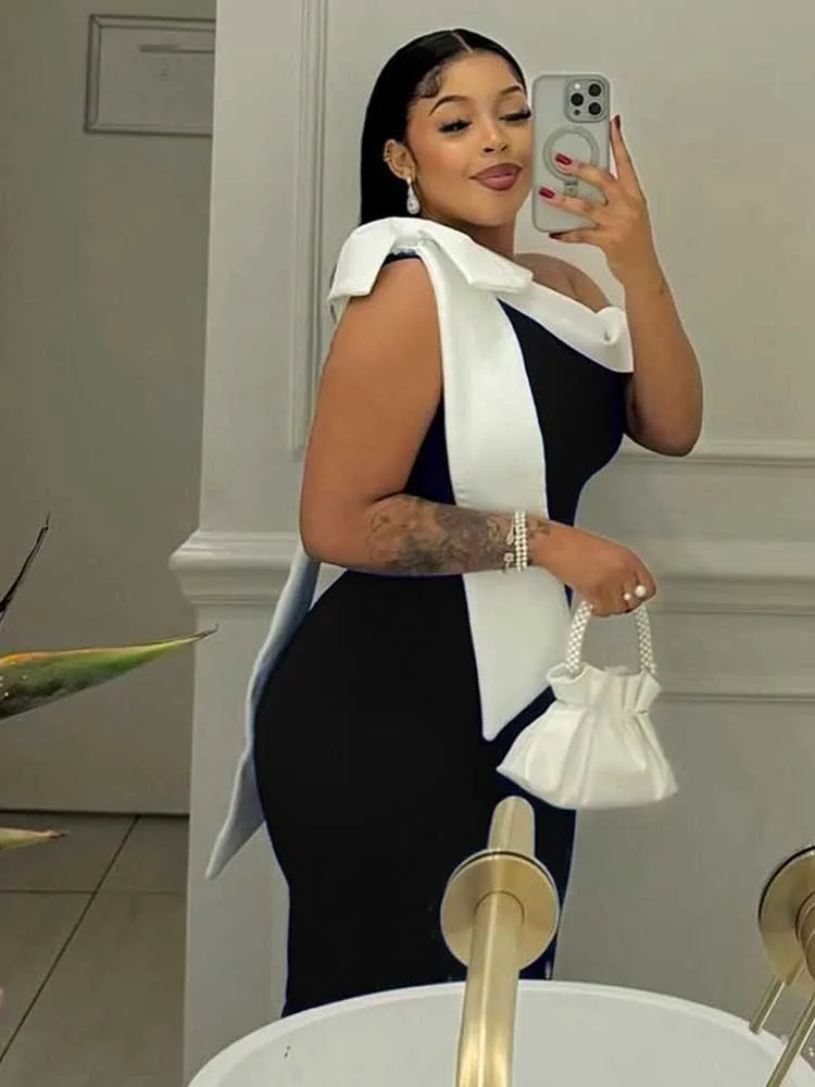Women’s Summer Beautiful Sexy Dresses Mid-length Elegant Lady Dress Highi Waist Knitted One-piece Dress