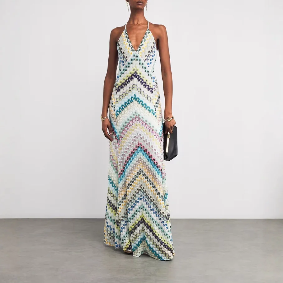 New Spring Summer Sexy Dress With Contrasting Color Strapless Sleeveless Backless High-waisted Elegant V-neck Long Dresses - Image 7
