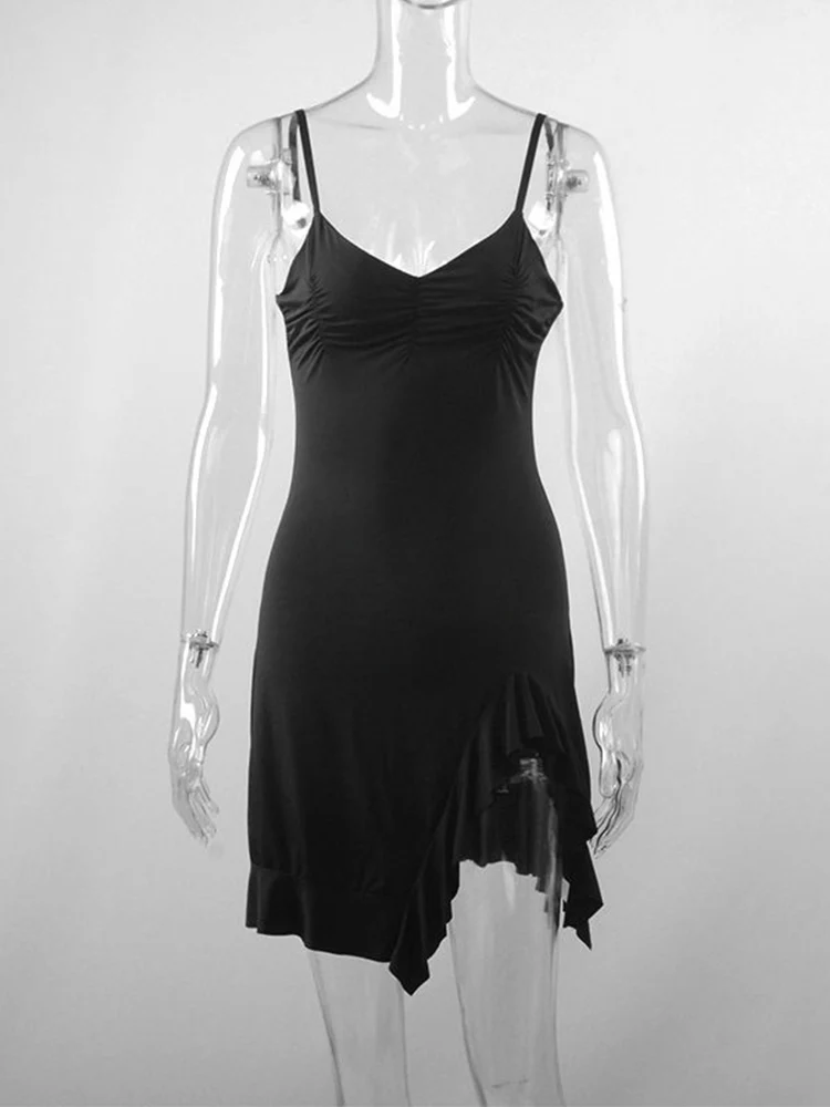 Summer Sexy Women's Sleeveless Mini Dress Backless Strap Black Bodycon Split A-Line Elegant Streetwear Party Wear - Image 5