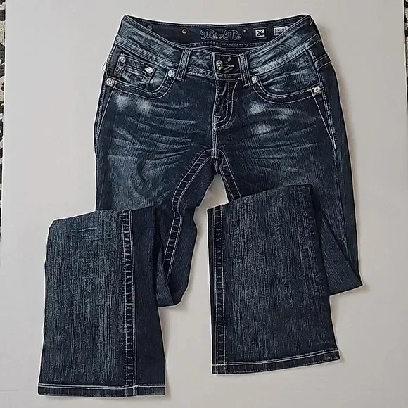 Bootcut Jeans, Women's Clothing, Harajuku Blue Bling Button Flap Pockets Jeans, Gothic High Waist Slim Fit Denim Pants Trousers - Image 4