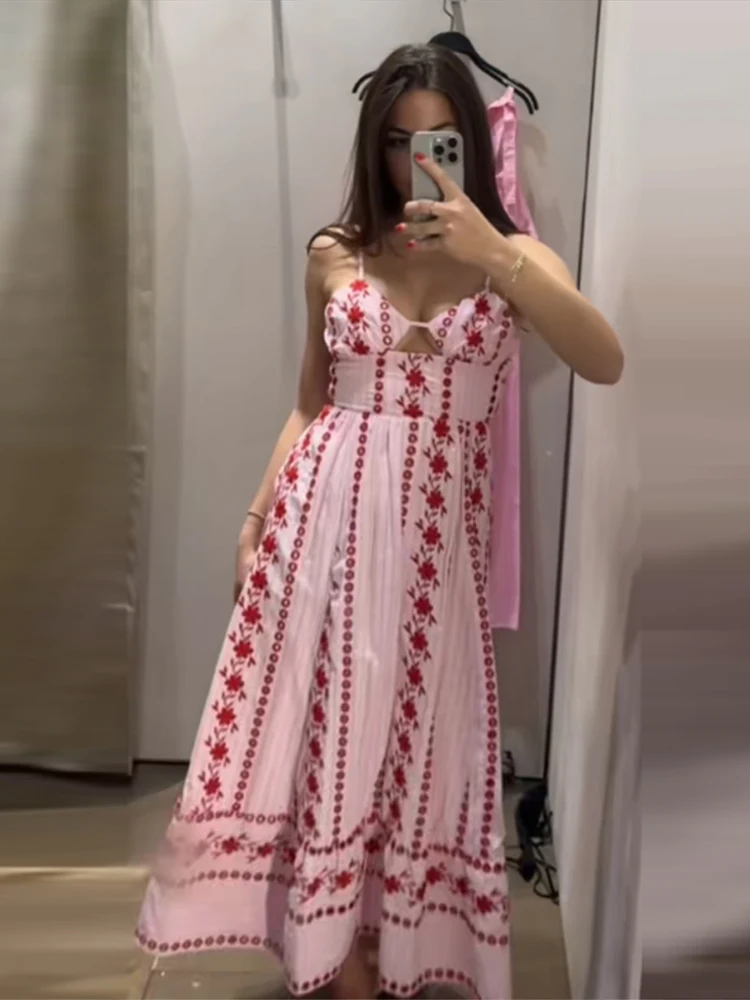 Sleeveless Women's Floral Print Maxi Dress Spaghetti Strap Sweetheart Neck Flowy Boho Vacation Dresses Summer New Cute Wear - Image 8