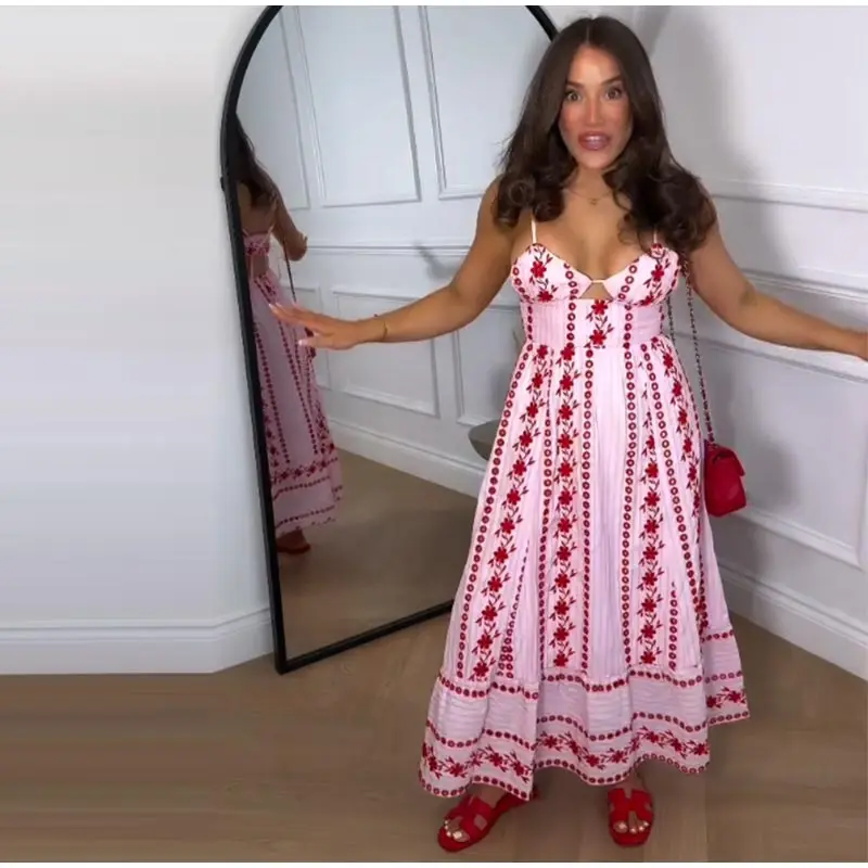 Sleeveless Women's Floral Print Maxi Dress Spaghetti Strap Sweetheart Neck Flowy Boho Vacation Dresses Summer New Cute Wear - Image 3