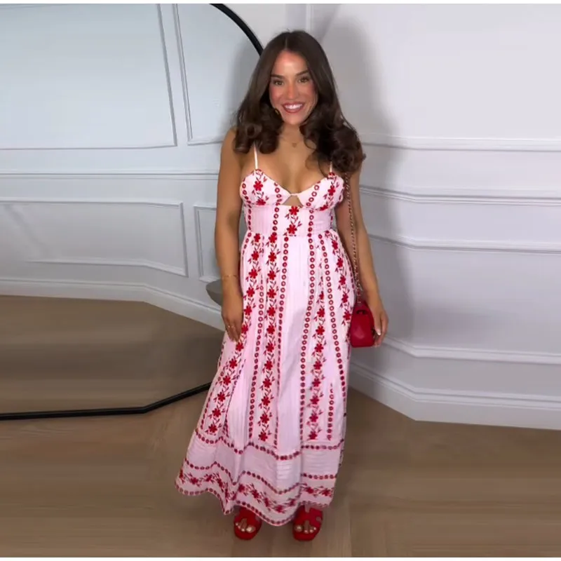 Sleeveless Women’s Floral Print Maxi Dress Spaghetti Strap Sweetheart Neck Flowy Boho Vacation Dresses Summer New Cute Wear